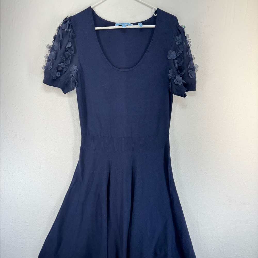 Draper James Fleurette Sleeve Swing Sweater Dress Nassau Navy Size Medium
